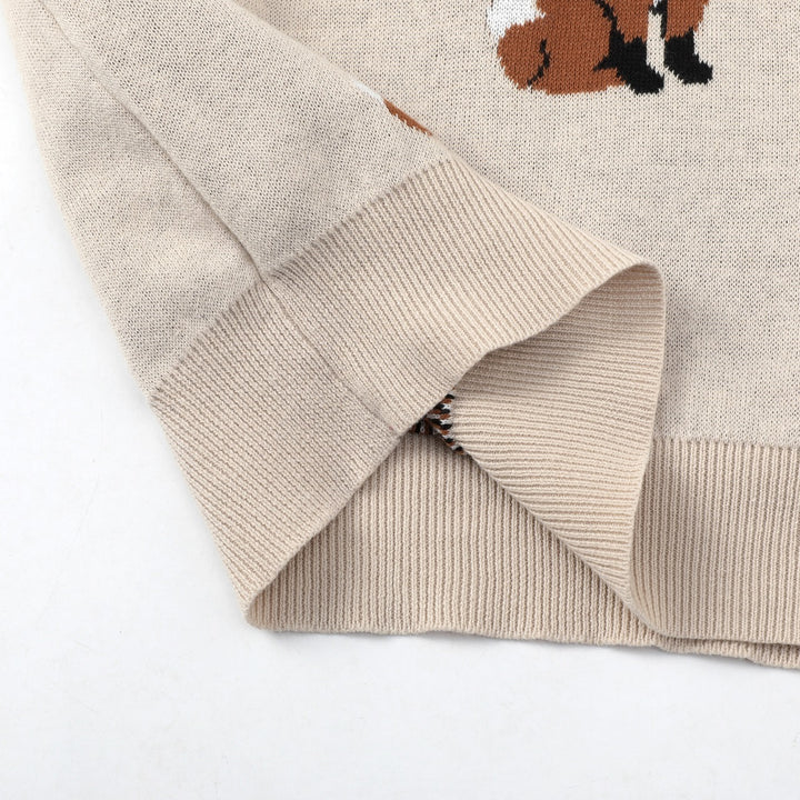 Women's Apricot Vintage Country Animal Jacquard Knit