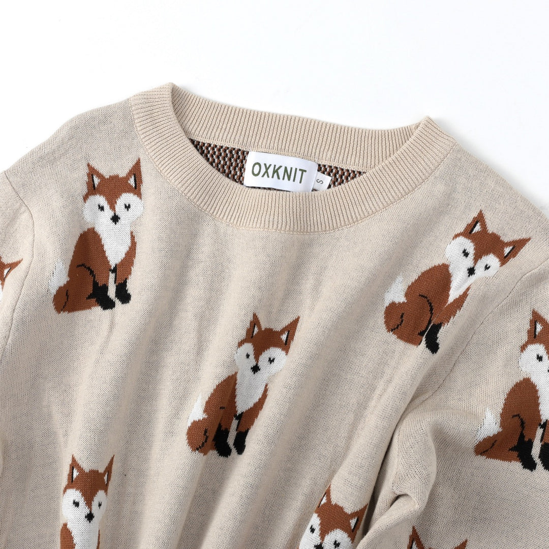 Women's Apricot Vintage Country Animal Jacquard Knit