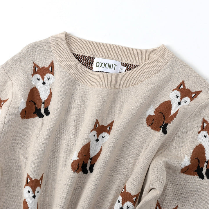 Women's Apricot Vintage Country Animal Jacquard Knit