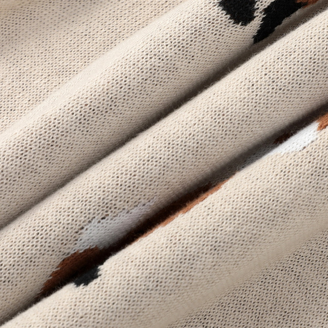 Women's Apricot Vintage Country Animal Jacquard Knit