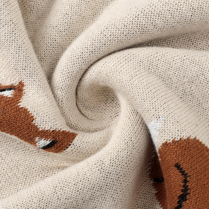 Women's Apricot Vintage Country Animal Jacquard Knit