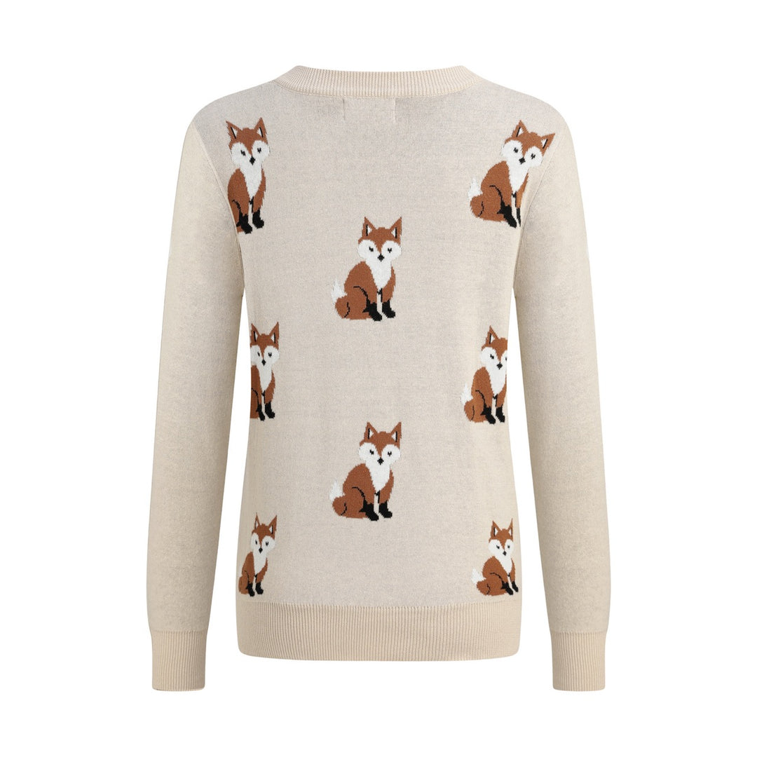 Women's Apricot Vintage Country Animal Jacquard Knit