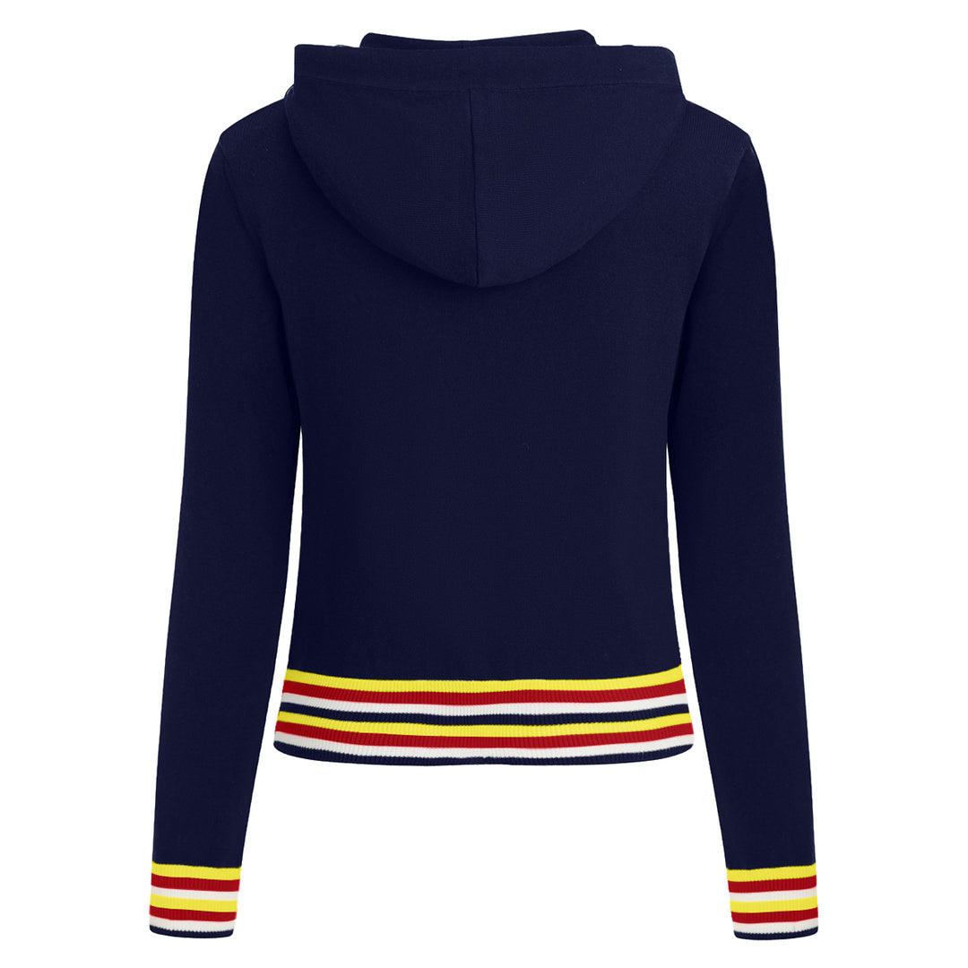 Women's 70s Vintage Collegiate Hooded Knit Cardigan - Cropped Length