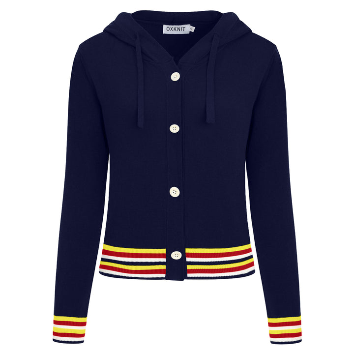 Women's 70s Vintage Collegiate Hooded Knit Cardigan - Cropped Length