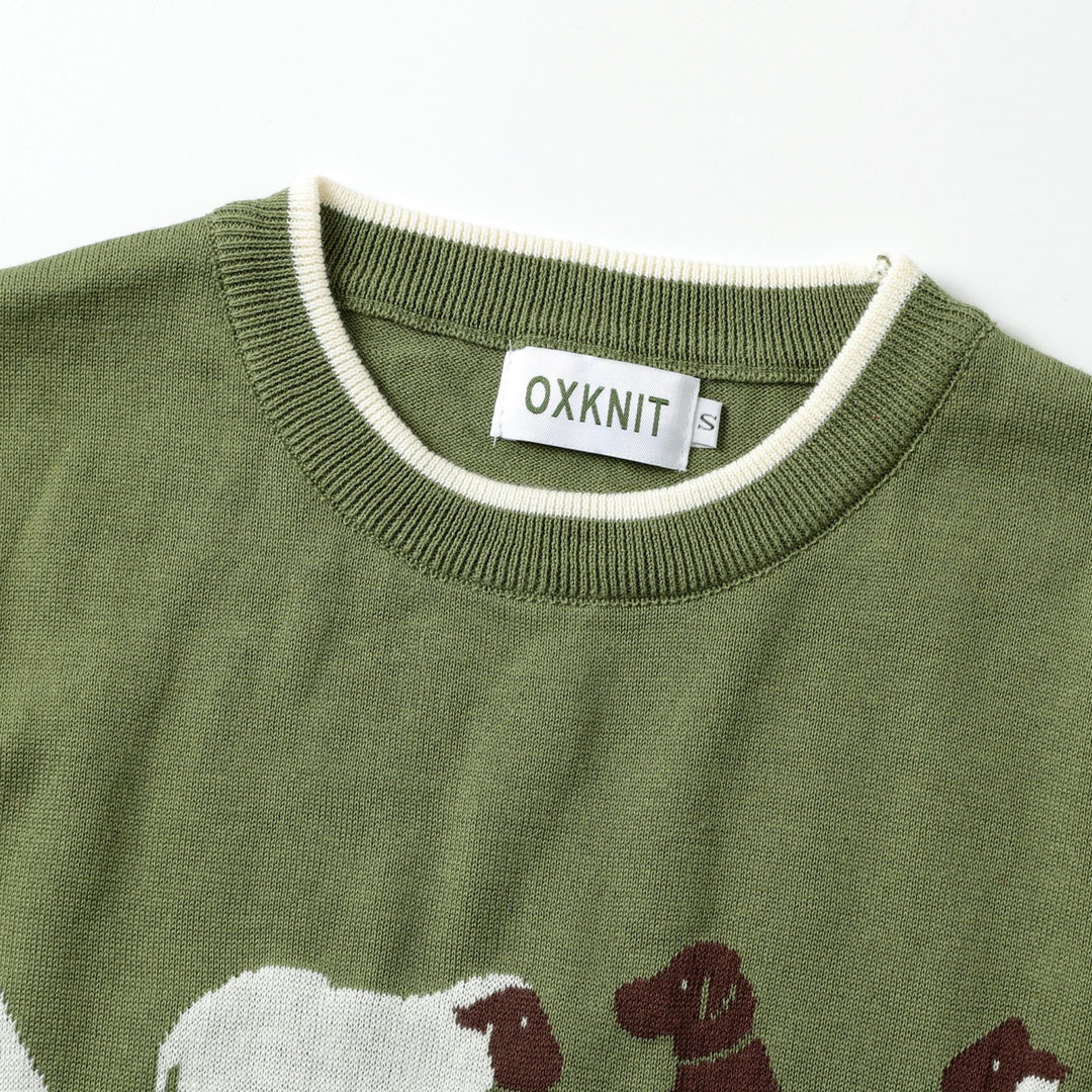 Men's Green 70s Pastoral Animal Collegiate Jacquard Knit Sweater