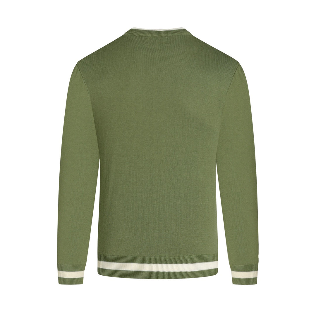 Men's Green 70s Pastoral Animal Collegiate Jacquard Knit Sweater
