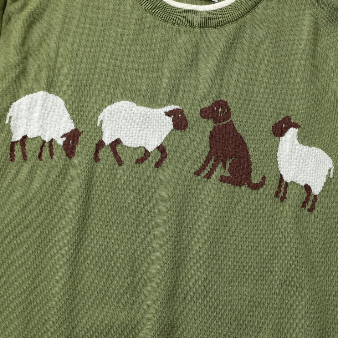 Men's Green 70s Pastoral Animal Collegiate Jacquard Knit Sweater