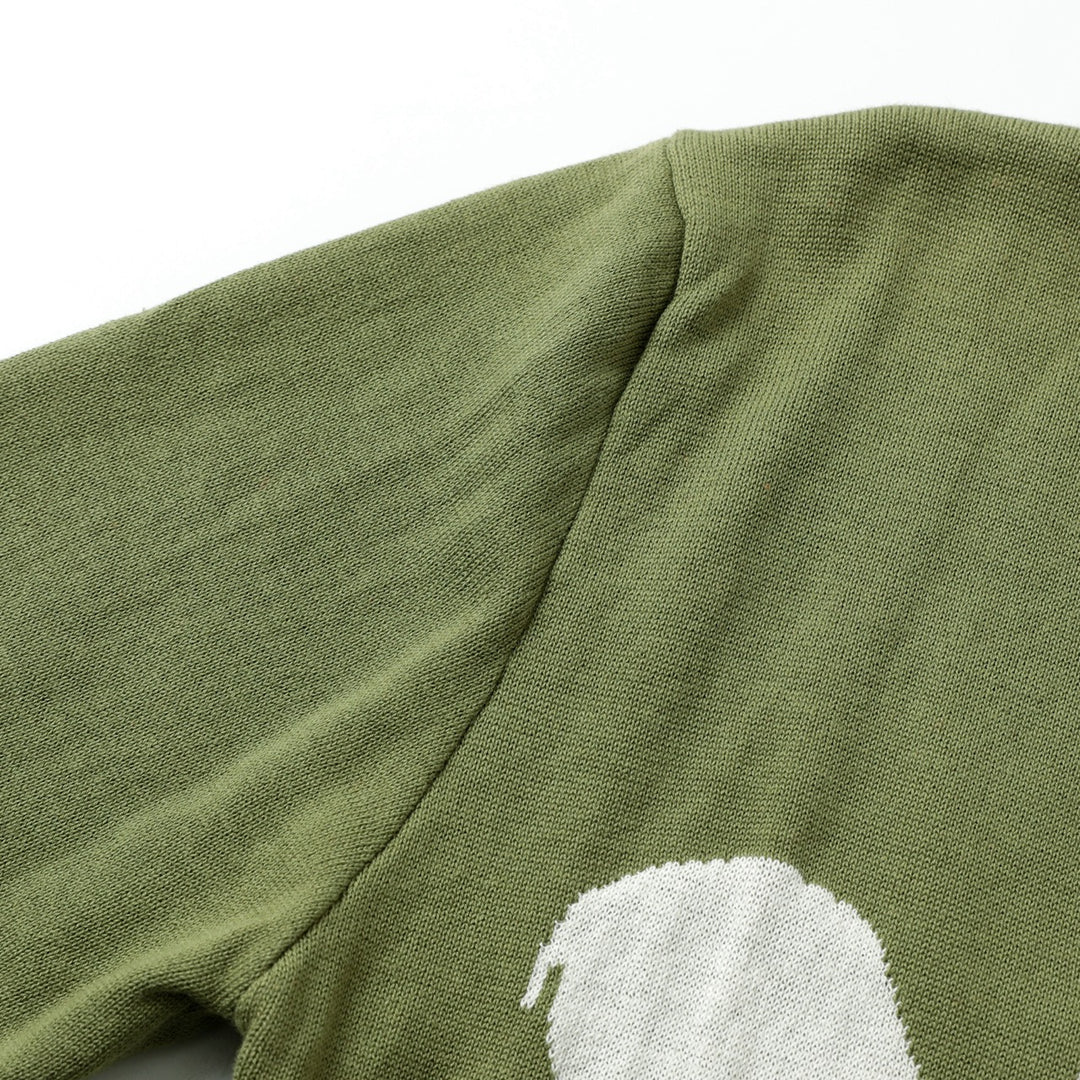 Men's Green 70s Pastoral Animal Collegiate Jacquard Knit Sweater