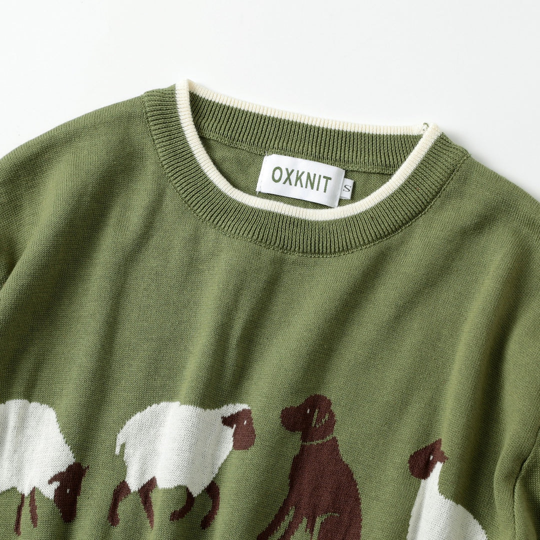 Men's Green 70s Pastoral Animal Collegiate Jacquard Knit Sweater