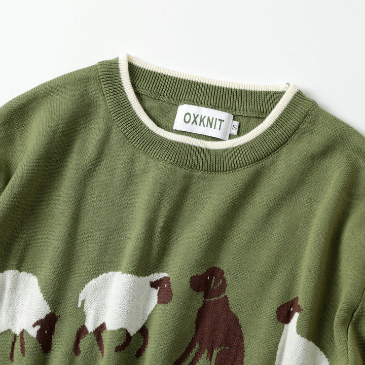 Men's Green 70s Pastoral Animal Collegiate Jacquard Knit Sweater