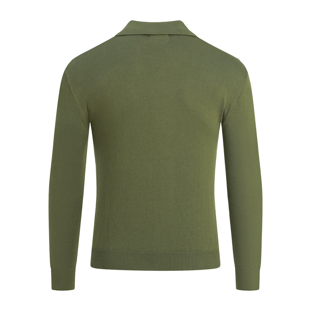 Herr Grön 70-tals Pastoral Bi & Blommig Broderad Stickad Polo Kofta