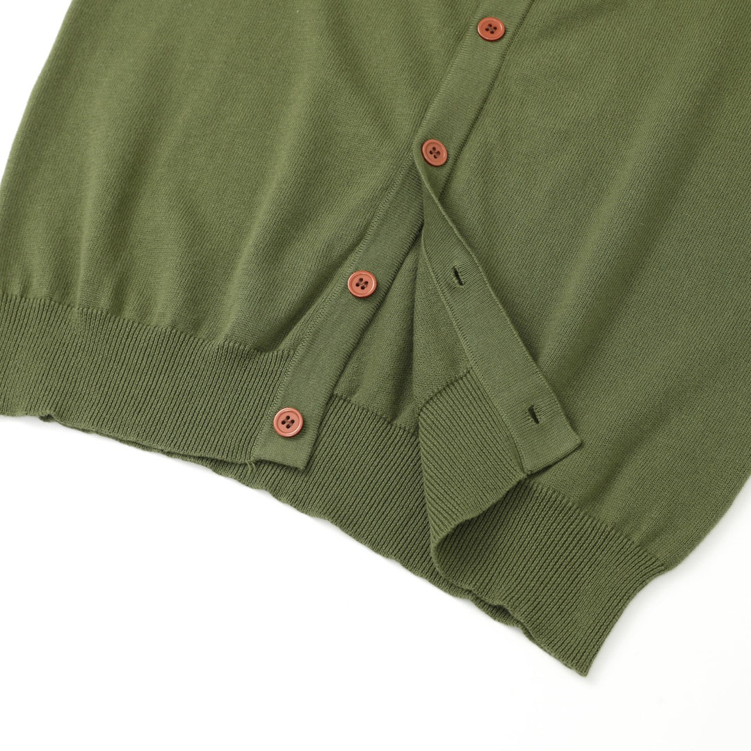 Herr Grön 70-tals Pastoral Bi & Blommig Broderad Stickad Polo Kofta