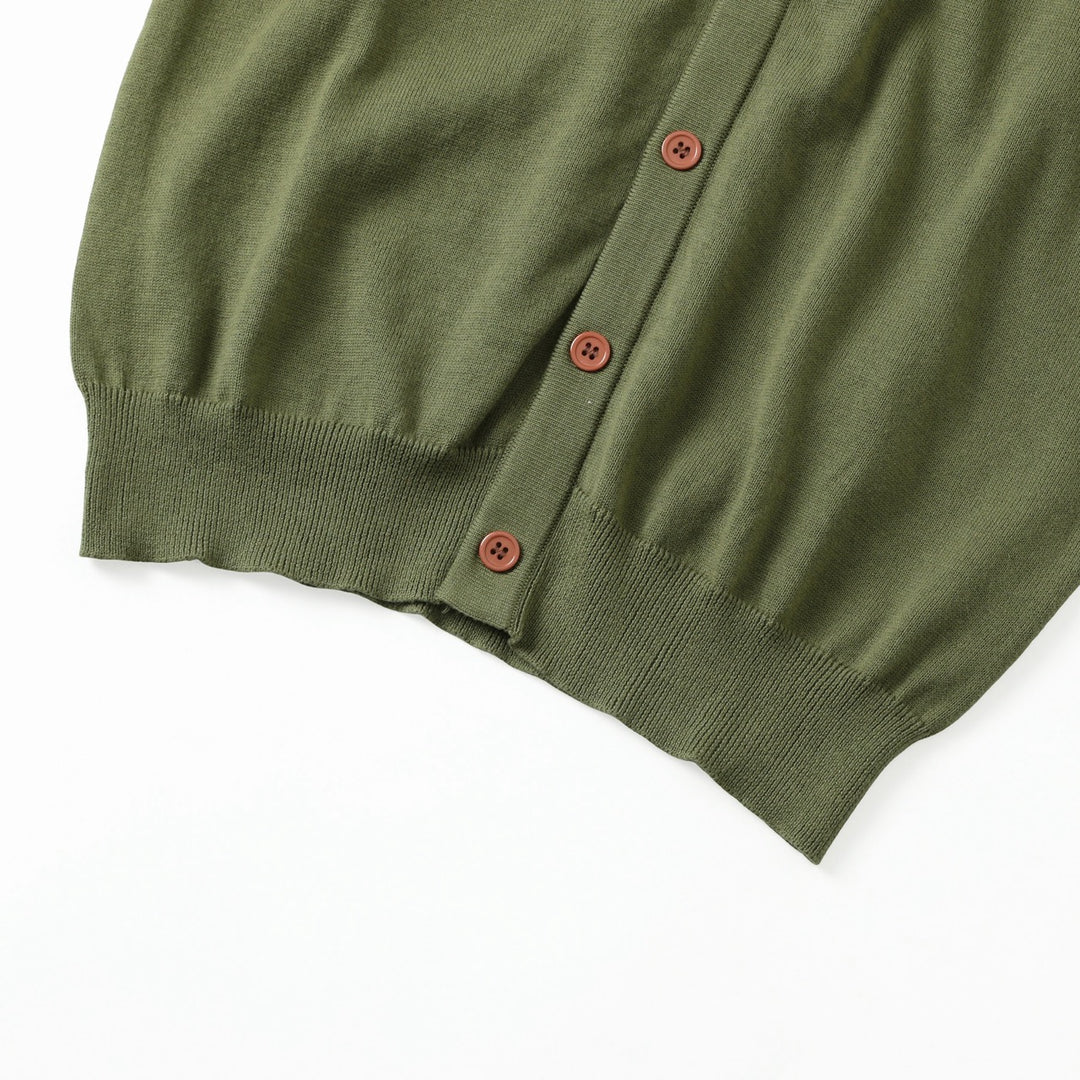 Herr Grön 70-tals Pastoral Bi & Blommig Broderad Stickad Polo Kofta