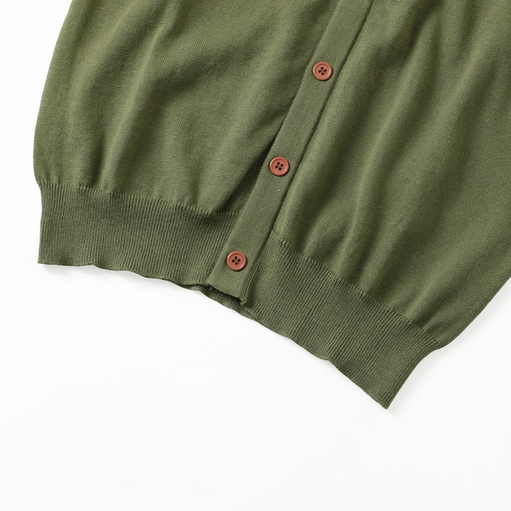 Herr Grön 70-tals Pastoral Bi & Blommig Broderad Stickad Polo Kofta