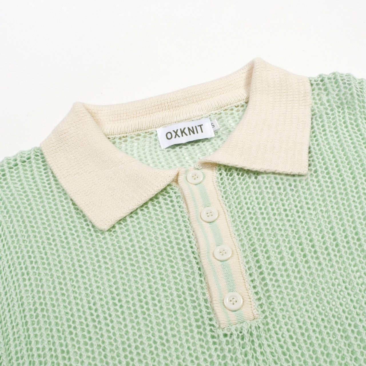 Men's Mint Green Retro Openwork Coastal Style Knit Polo Shirt – OXKnit