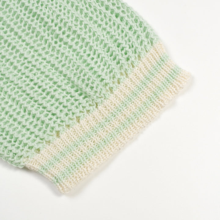 Herre Mintgrøn Retro Strikket Polo med Åbent Mønster i Kyststil