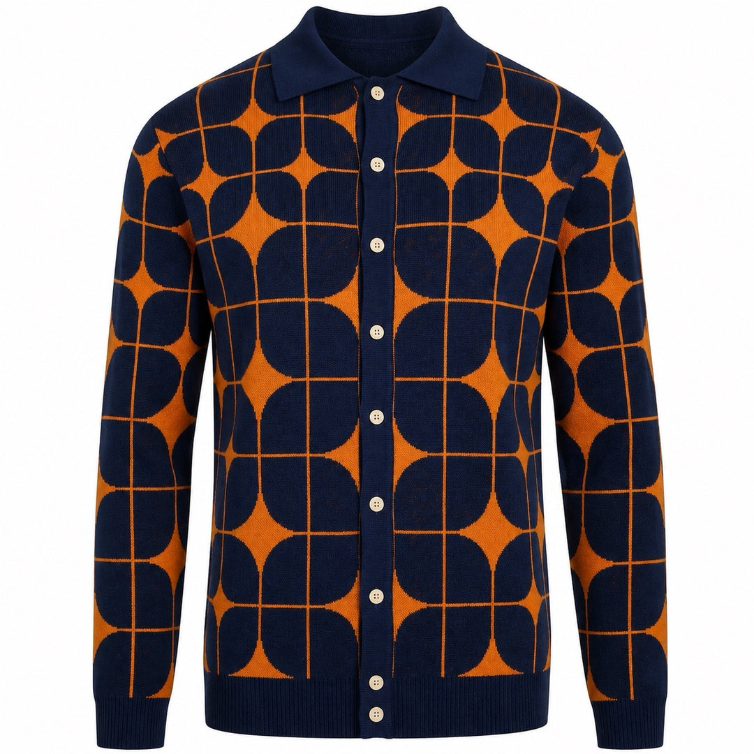 Tricot Jacquard Vintage Classique Rayé Abricot Pour Homme
