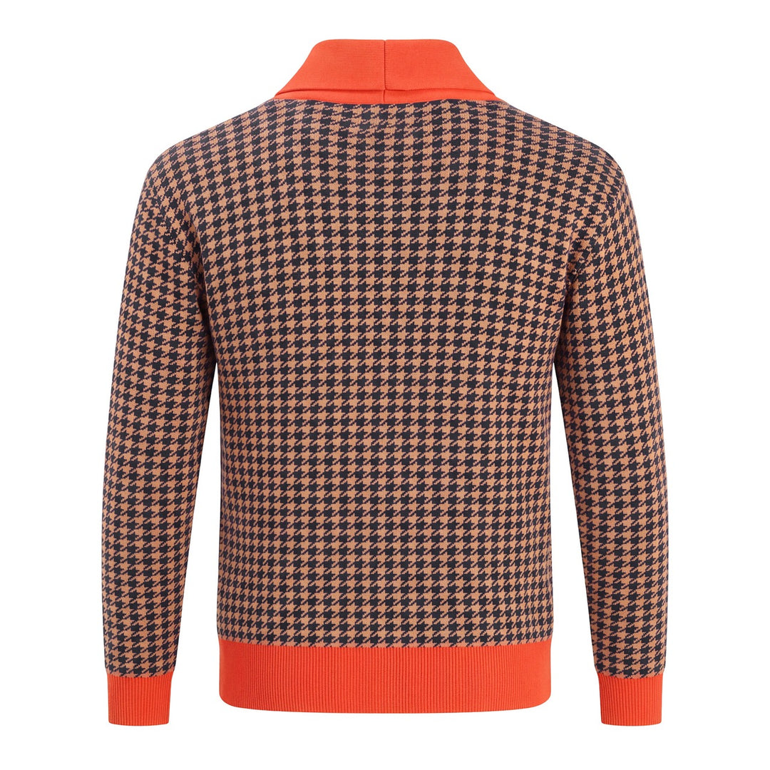 Herre 70'er Houndstooth Gentleman Collegiate Sjal Krave Strik Cardigan