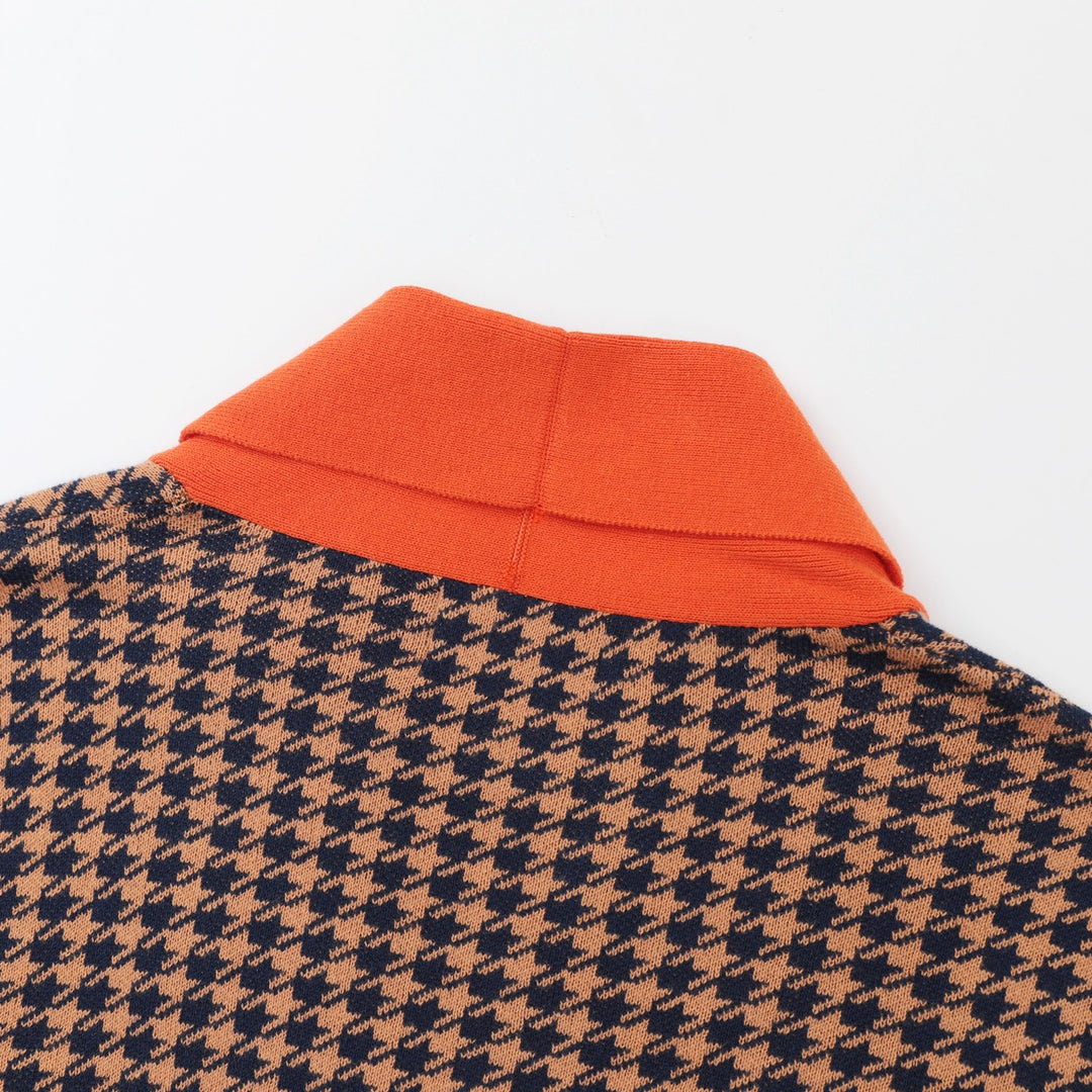 Herre 70'er Houndstooth Gentleman Collegiate Sjal Krave Strik Cardigan
