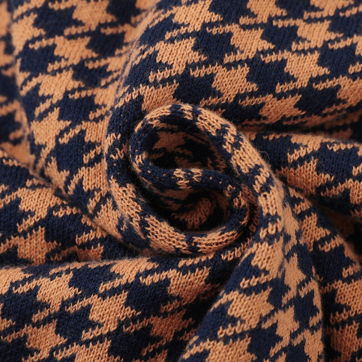 Herre 70'er Houndstooth Gentleman Collegiate Sjal Krave Strik Cardigan