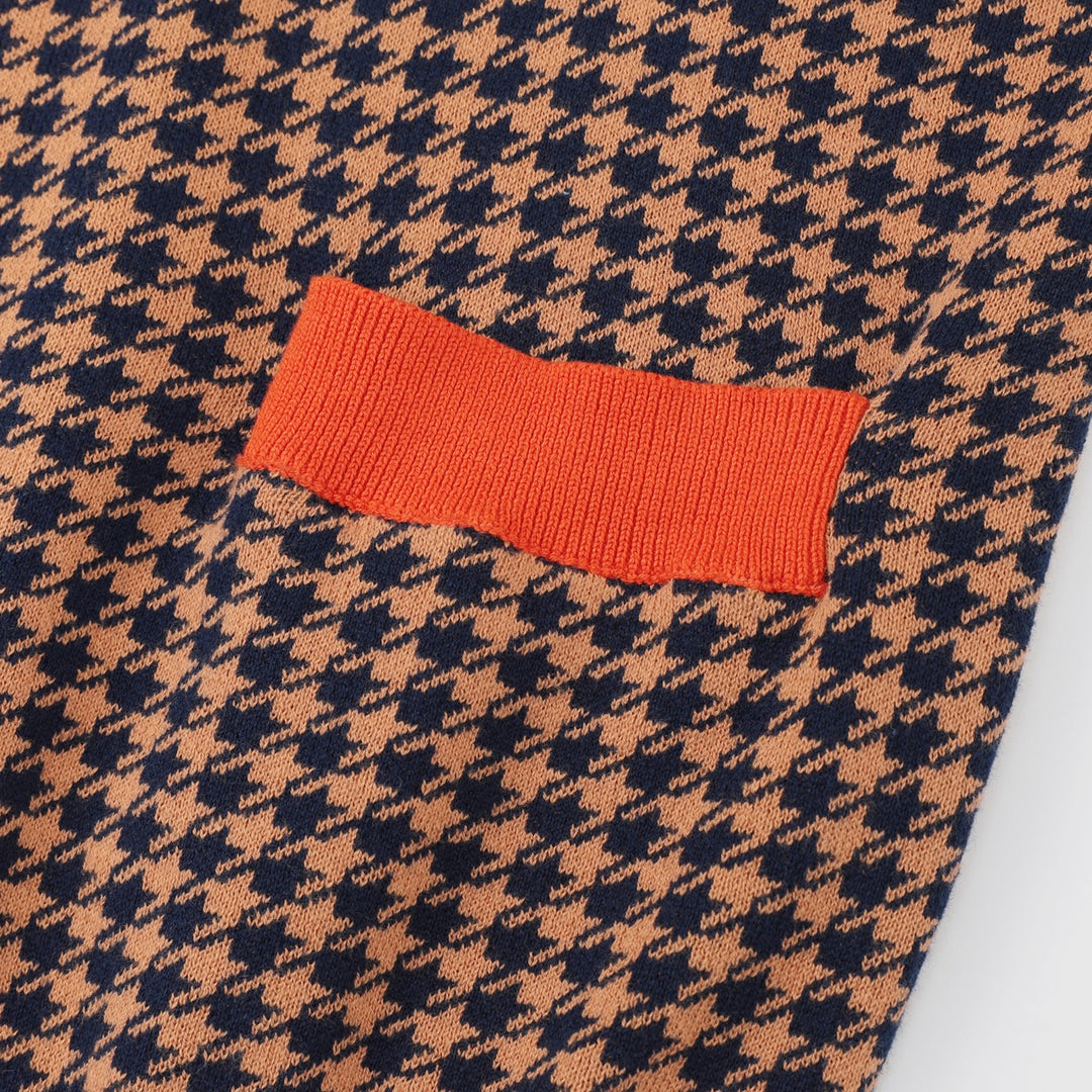 Herre 70'er Houndstooth Gentleman Collegiate Sjal Krave Strik Cardigan