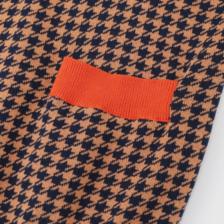 Herre 70'er Houndstooth Gentleman Collegiate Sjal Krave Strik Cardigan