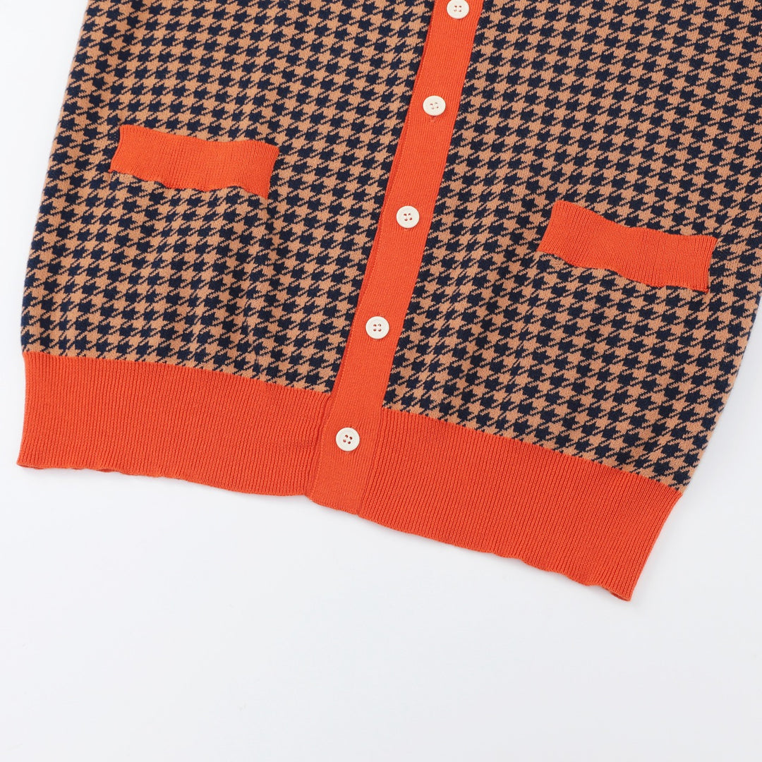 Herre 70'er Houndstooth Gentleman Collegiate Sjal Krave Strik Cardigan