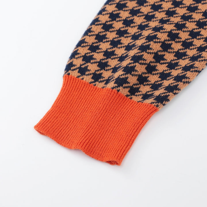 Herre 70'er Houndstooth Gentleman Collegiate Sjal Krave Strik Cardigan