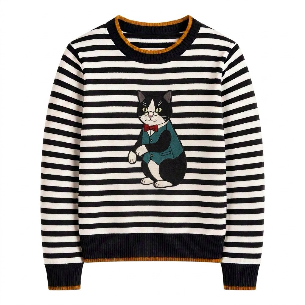 Mørkeblå vintage klassisk Dot Design jacquard strik til kvinder
