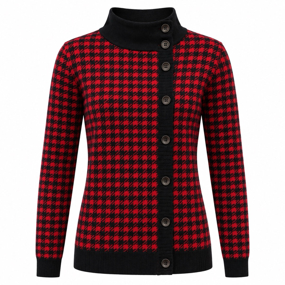 Women's Red & Black 60s Mod Houndstooth Knit Cardigan