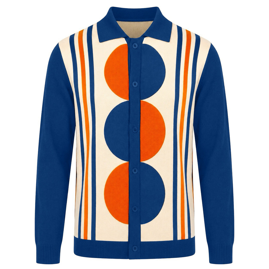 Herre Aprikos 70-talls Bauhaus Mod Polo Strikket Cardigan