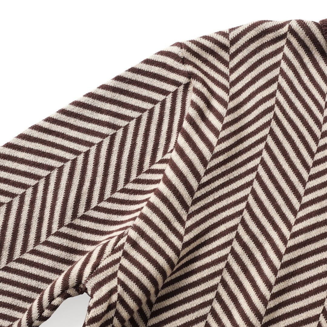 Men's Brown Vintage Herringbone Gentleman Old Money Collared Zip-Up Knit Cardigan