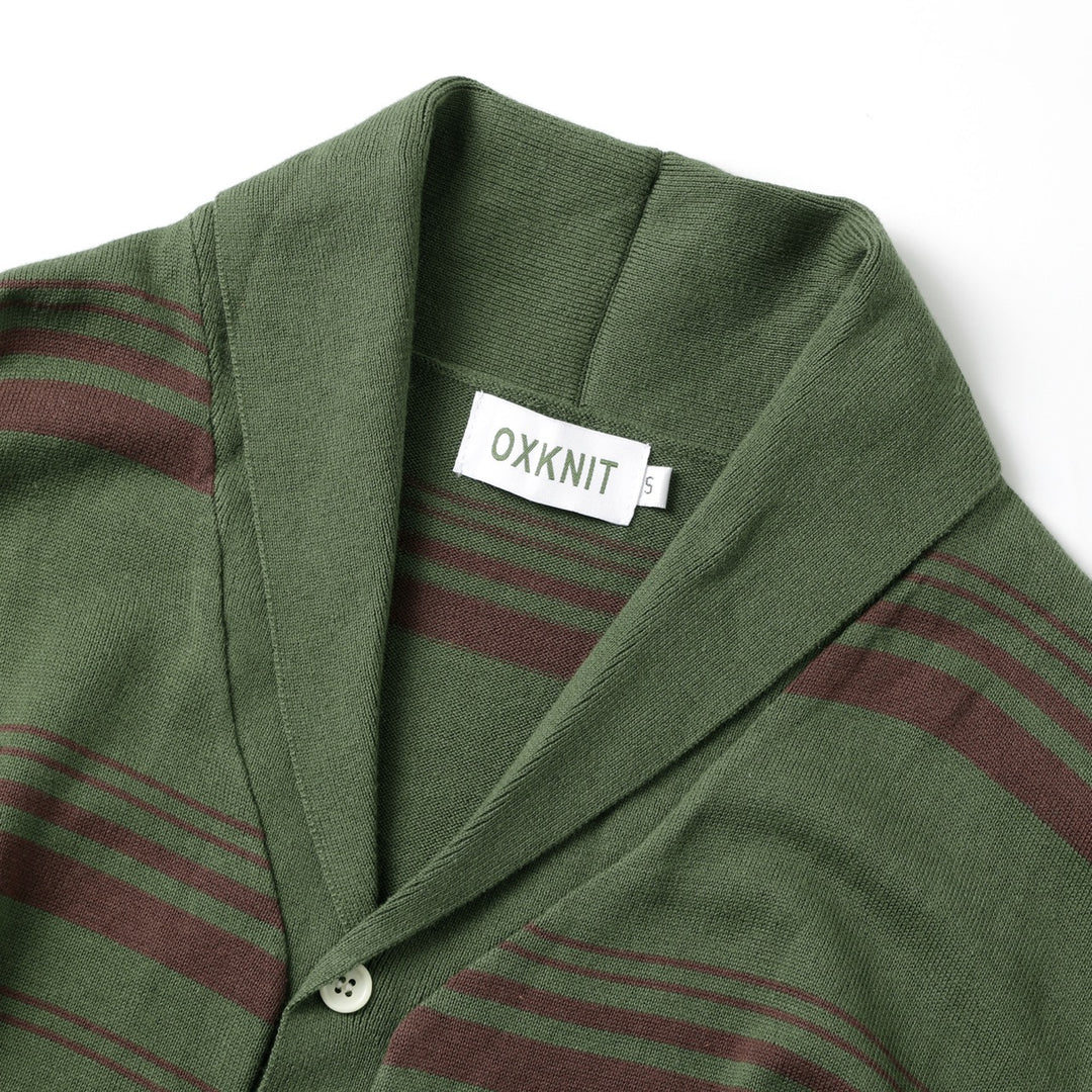 Men's Green Vintage Collegiate Striped Gentleman Shawl Collar Knit Cardigan