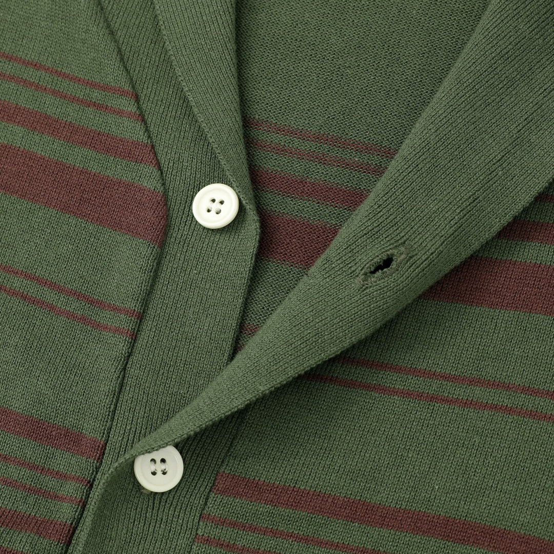 Men's Green Vintage Collegiate Striped Gentleman Shawl Collar Knit Cardigan