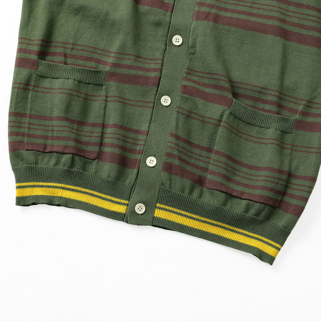 Men's Green Vintage Collegiate Striped Gentleman Shawl Collar Knit Cardigan