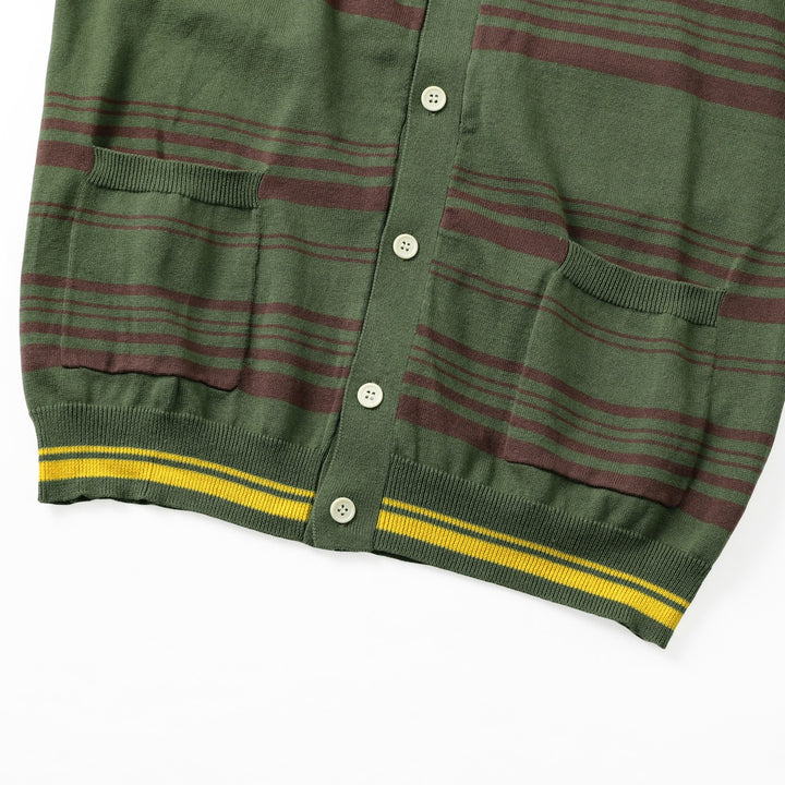 Men's Green Vintage Collegiate Striped Gentleman Shawl Collar Knit Cardigan