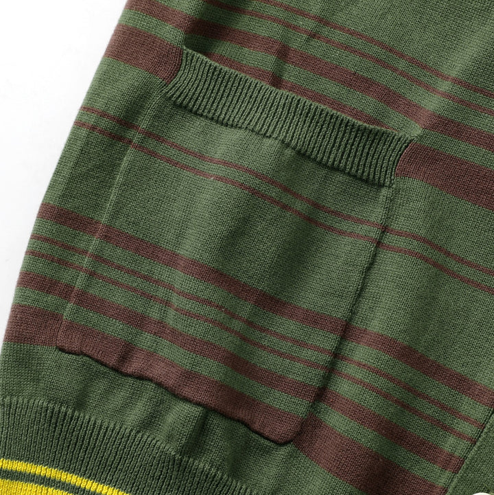 Men's Green Vintage Collegiate Striped Gentleman Shawl Collar Knit Cardigan