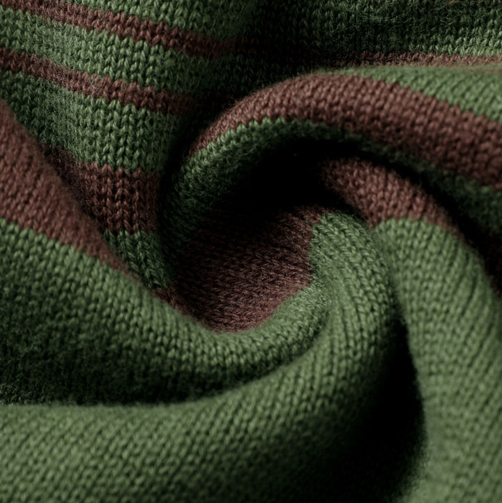 Men's Green Vintage Collegiate Striped Gentleman Shawl Collar Knit Cardigan
