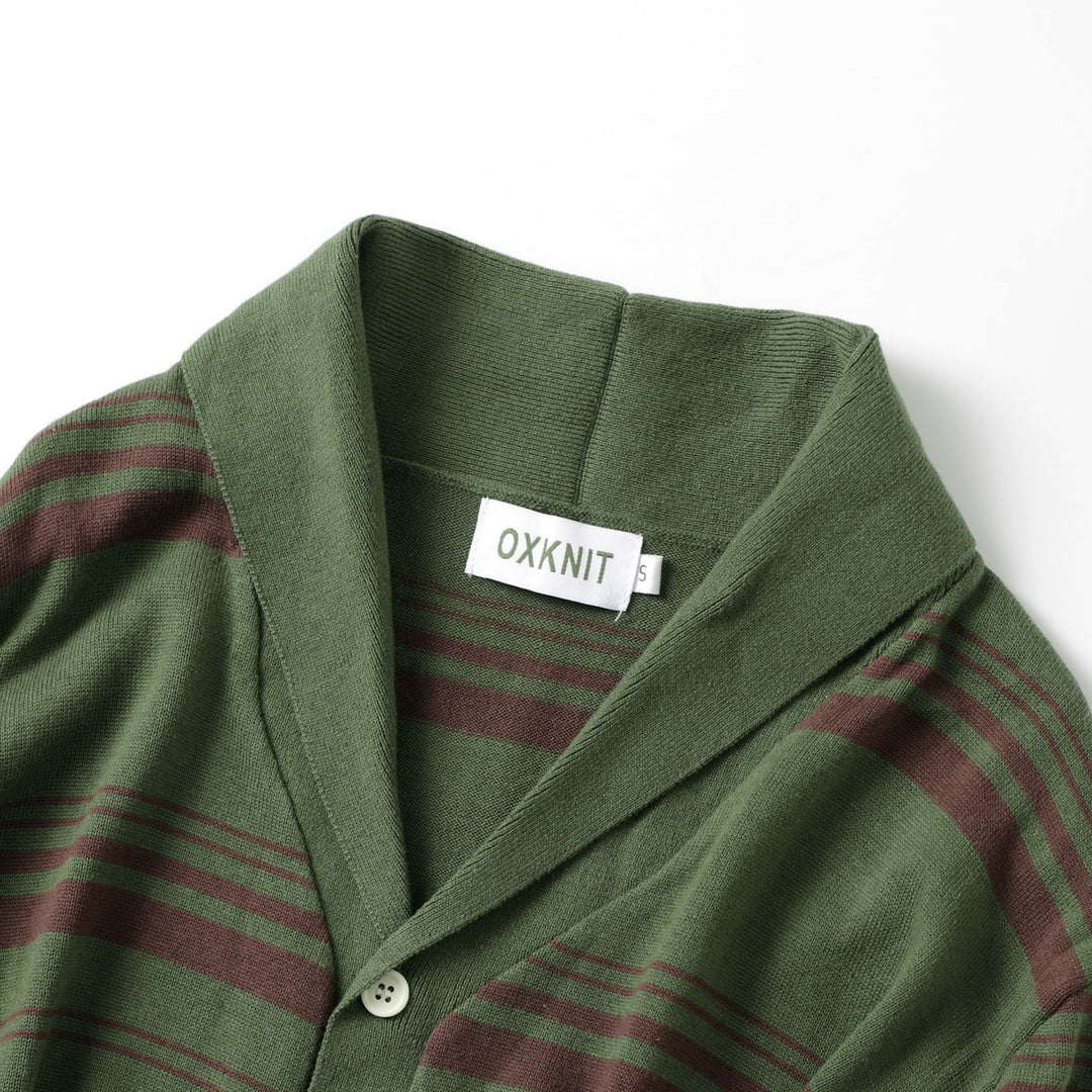 Men's Green Vintage Collegiate Striped Gentleman Shawl Collar Knit Cardigan