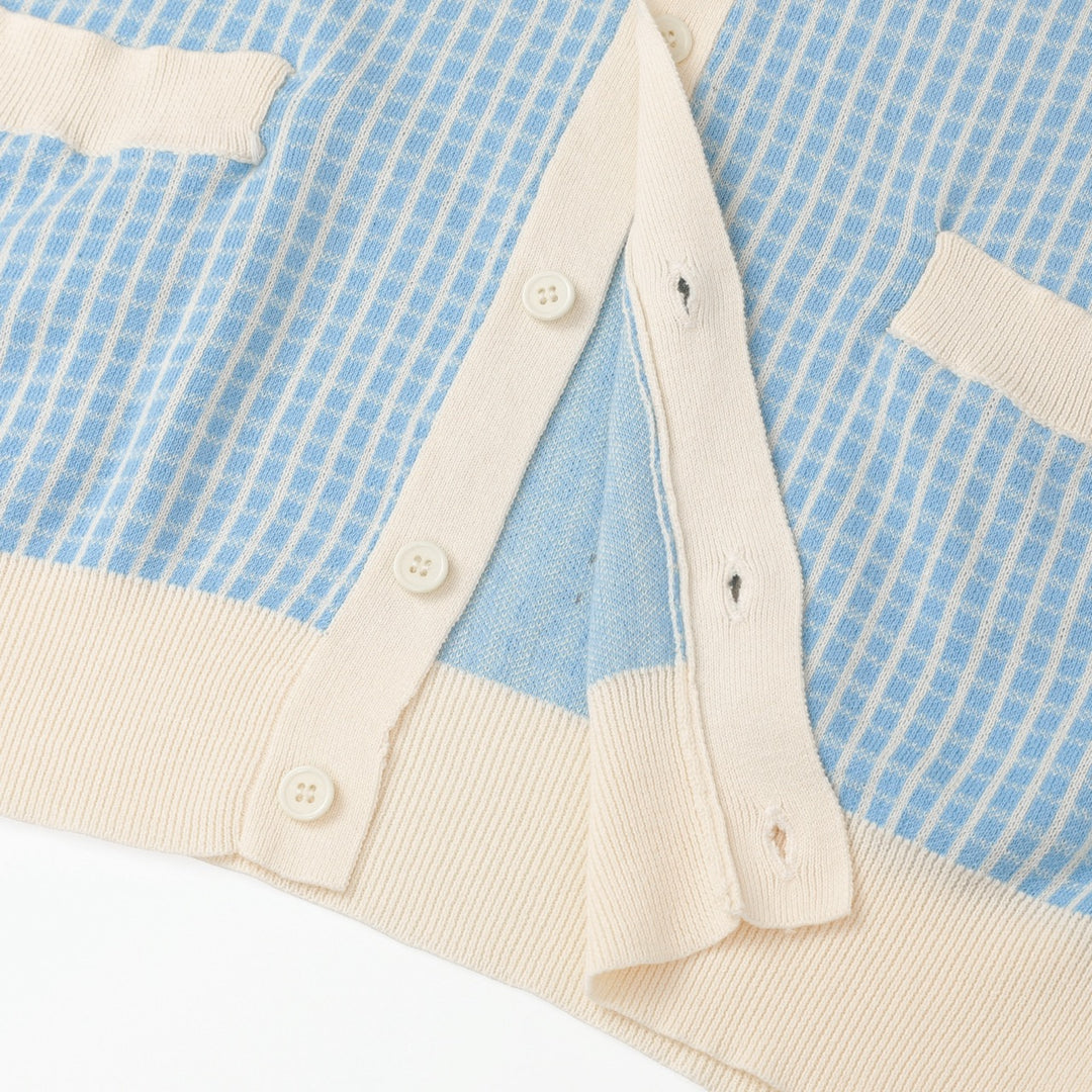 Cardigan en maille bleu pour homme, style preppy années 60 à col châle