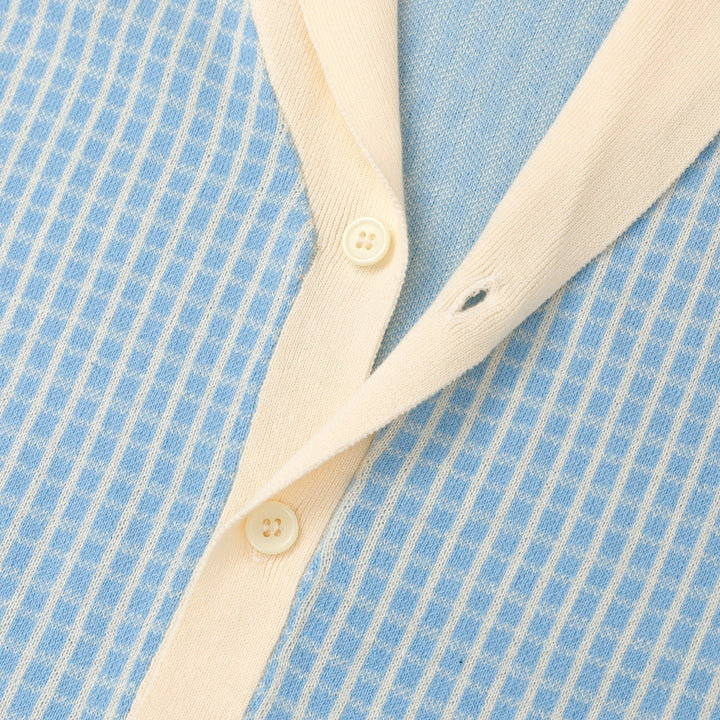 Cardigan en maille bleu pour homme, style preppy années 60 à col châle