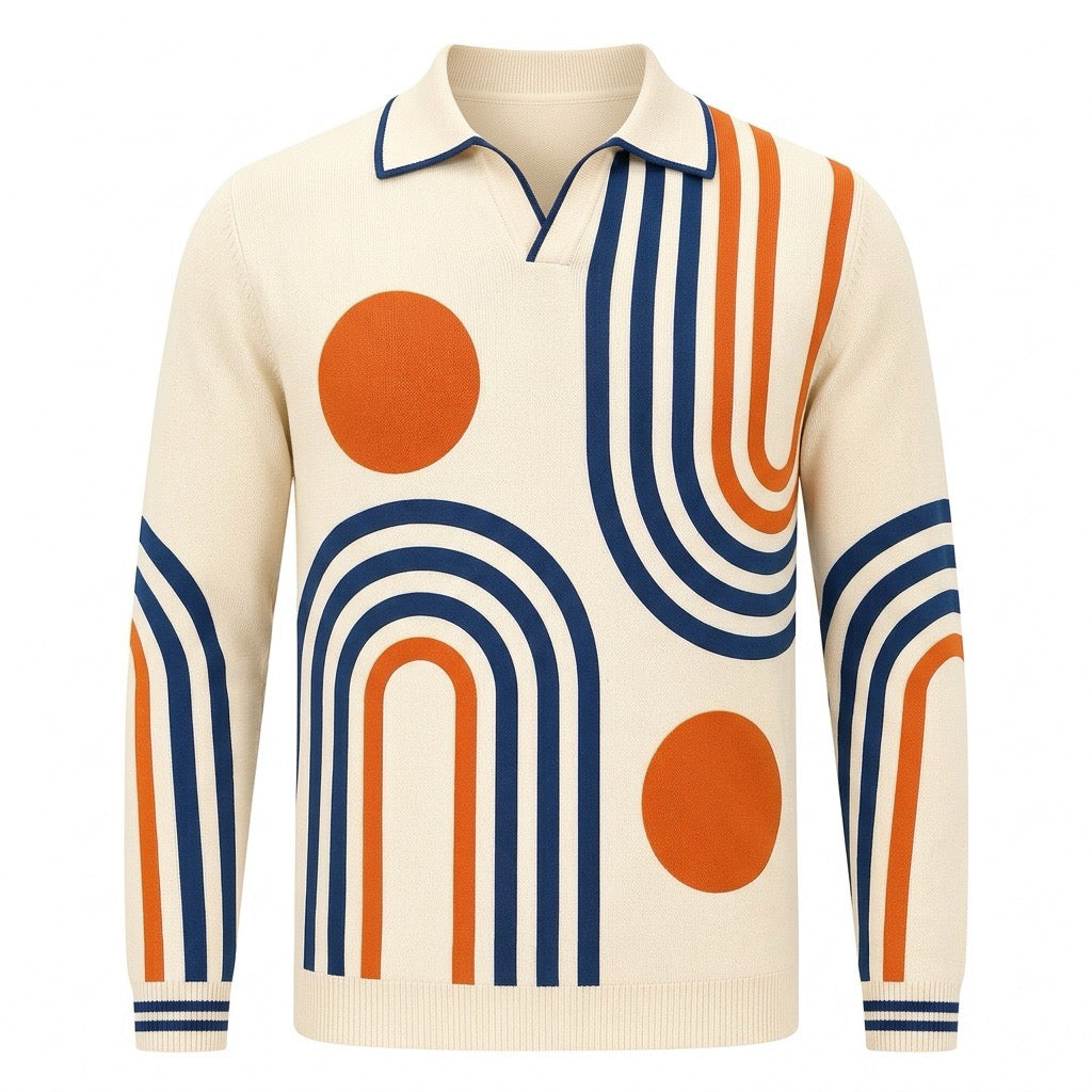 Abrikosstribet klassisk Jacquard Polo til mænd
