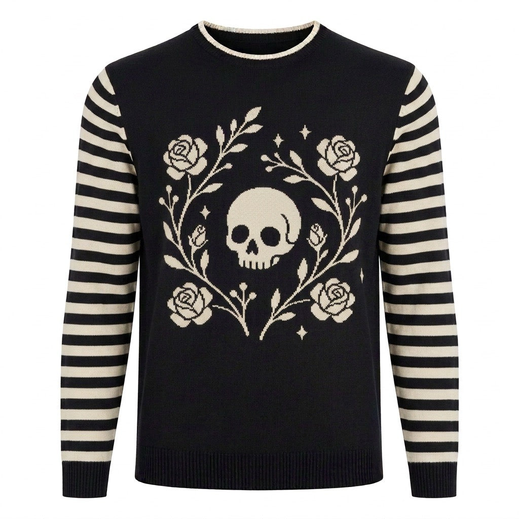 Men's Black Vintage Rock Gothic Romantic Crew Neck Knit Sweater