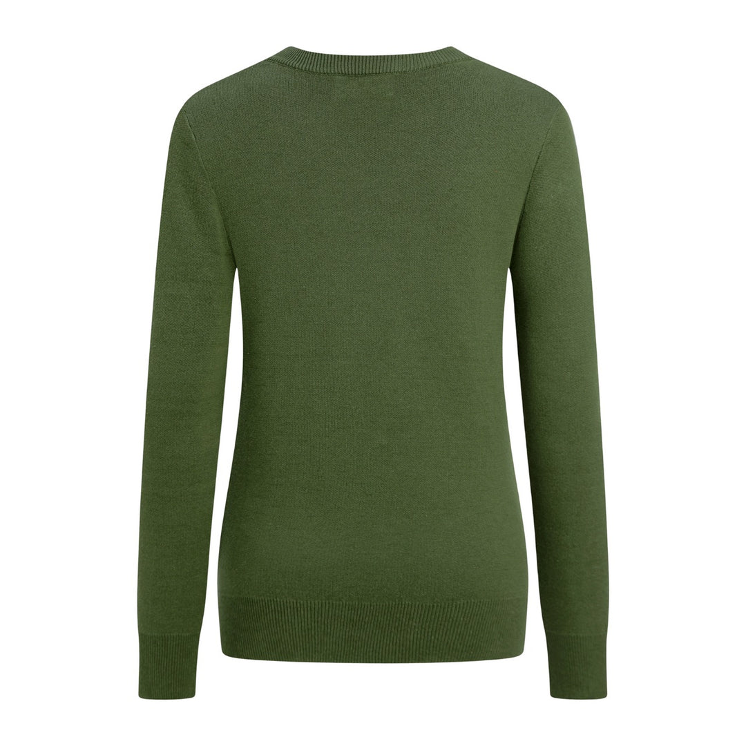Suéter de punto verde vintage para mujer con animales del bosque y cuello redondo