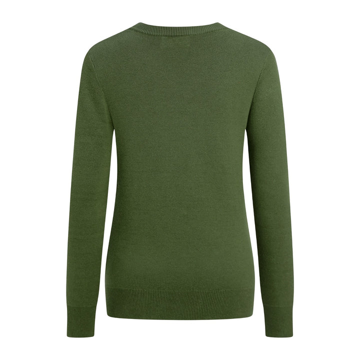 Suéter de punto verde vintage para mujer con animales del bosque y cuello redondo