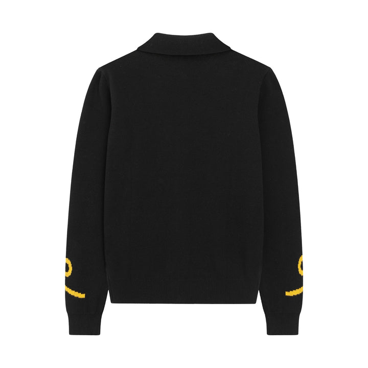Women's Black Vintage Military Napoleon-Inspired Jacquard Polo Knit Cardigan
