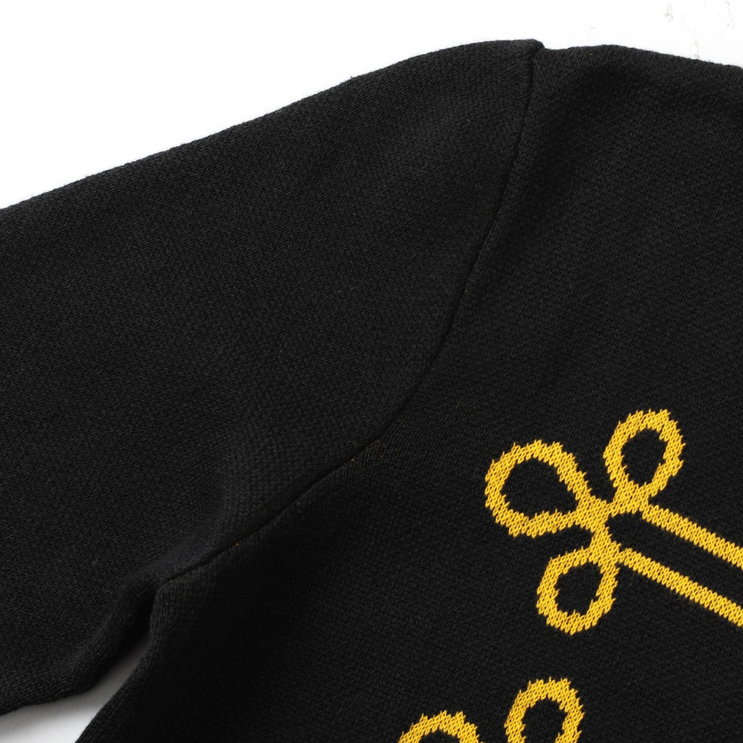 Women's Black Vintage Military Napoleon-Inspired Jacquard Polo Knit Cardigan