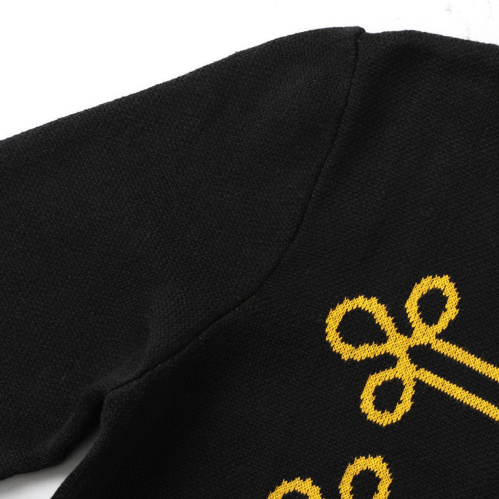 Women's Black Vintage Military Napoleon-Inspired Jacquard Polo Knit Cardigan