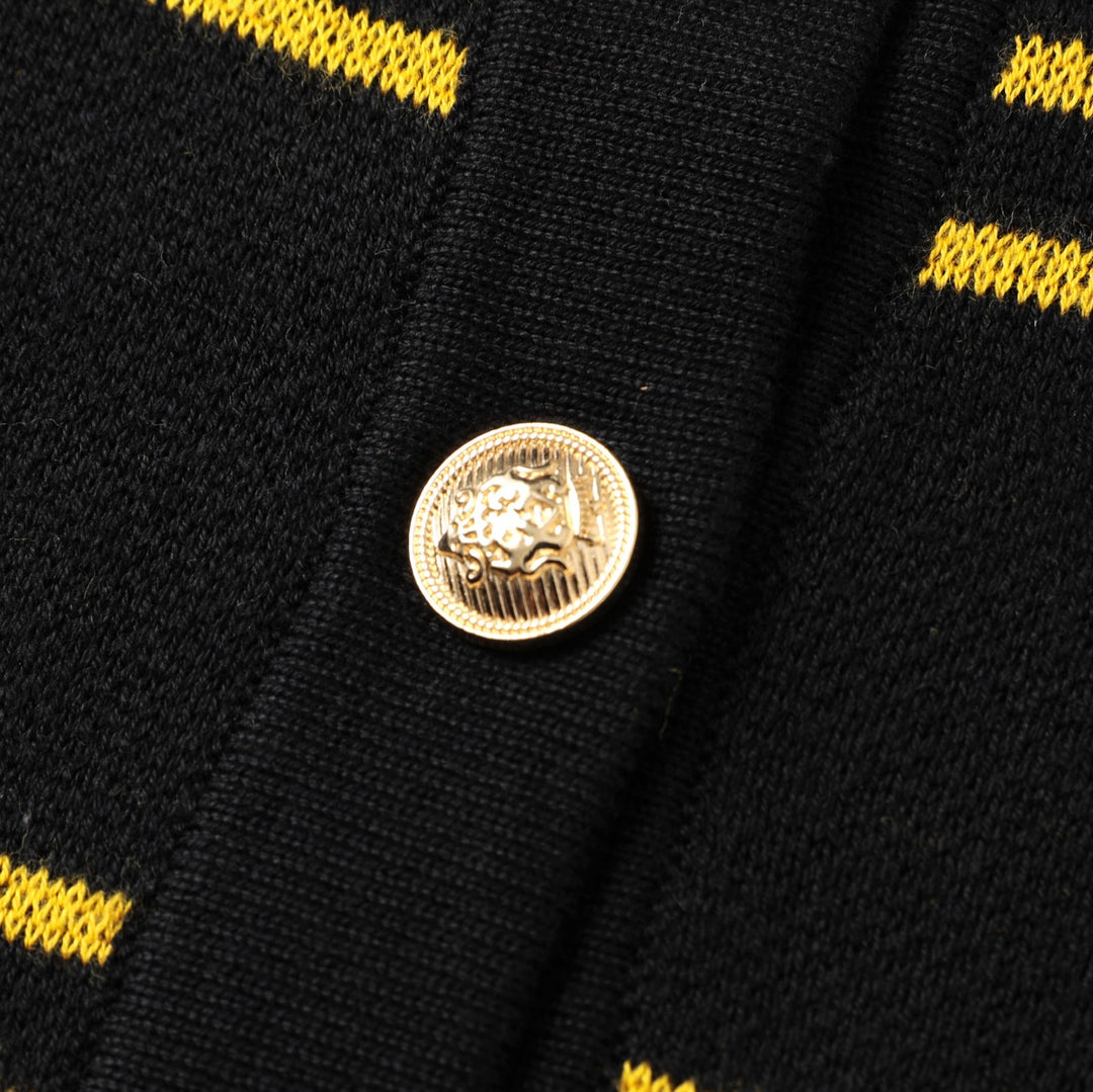 Women's Black Vintage Military Napoleon-Inspired Jacquard Polo Knit Cardigan