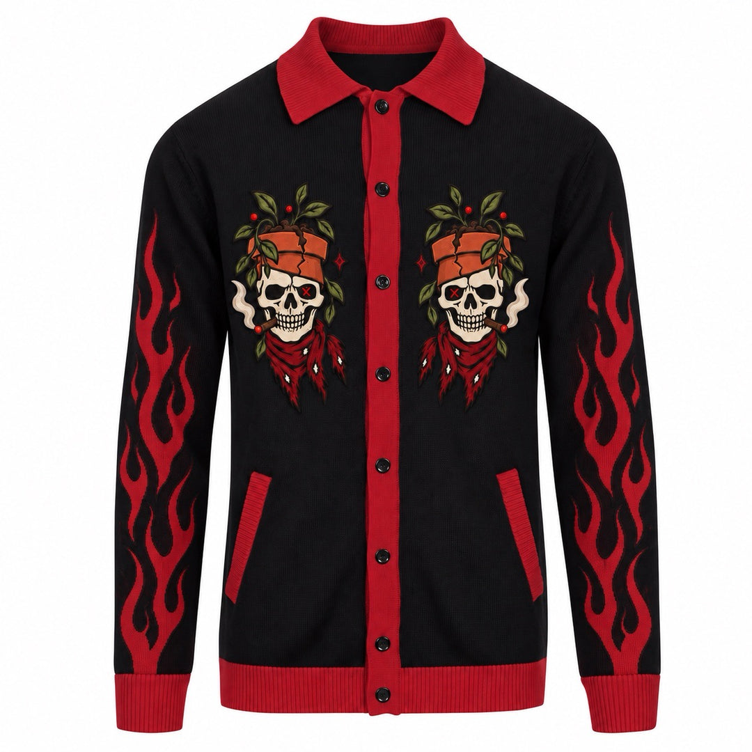 Herren Vintage Braun Klassische Karo Jacquard Strickjacke